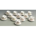 Hutschenreuther twelve coffee cans and saucers, decorated with birds