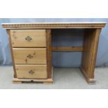 Pine desk with three drawers, W115 x D44 x H79cm