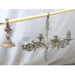 Late 19thC pierced brass Arts & Crafts four branch chandelier, width 43cm