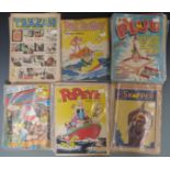 Approximately 59 vintage adventure comics / magazines including Plug, Popeye, Pink Panther, Tarzan