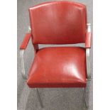 Retro/mid century modern designer red leatherette armchair/barber's chair