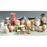 Royal Doulton large Toby and character jugs, Winston Churchill, Sir Thomas More, Anne Boleyn,