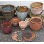 Ten various garden plant pots, height of largest 30cm