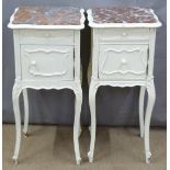 Pair of painted marble topped pot cupboards, W39 x D39 x H82cm
