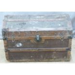 19thC metal and ash bound domed chest with leather handles, H62 x W83 x D51cm