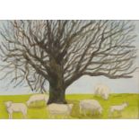 Diana Lodge watercolour 'Winter Tree with Sheep', signed lower right and titled verso, 21 x 29cm