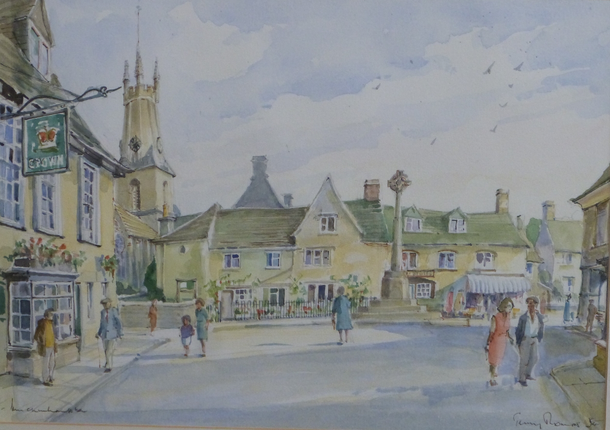 Terry Thomas watercolour Minchinhampton near Stroud, signed lower right, 26 x 37cm