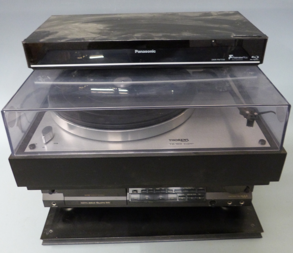 Thorens TD 160 record deck together with a Technics RS-B655 cassette deck / radio and a Panasonic