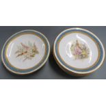 Royal Worcester dessert service of six plates and a tazza with hand-painted botanical decoration and
