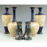 Three pairs of Doulton Slaters and Royal Doulton vases, tallest 26cm