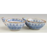A pair of 19thC early transfer printed Staffordshire small sauce boats decorated with a Greek key