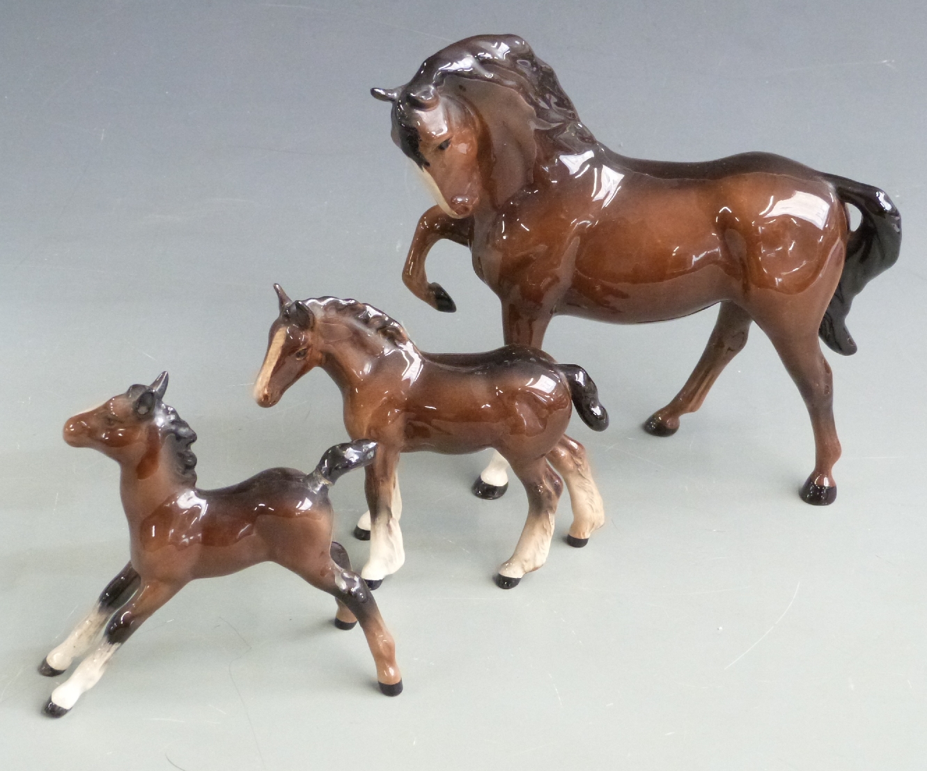 Five Wade Nat West pigs and three Beswick horses, tallest 18cm - Image 3 of 3