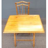 19thC folding fruitwood table, the legs formed as bamboo, L74 x D53 x H70cm together with a