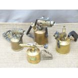 Four various brass blow lamps comprising Burmos, Sievert, Monitor and Bladon
