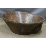 19thC twin handled elm bowl, length 56cm