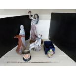 Lladro figure of a girl with flowers, Nao clown, Florence dancer, Royal Doulton jug etc, tallest