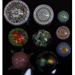 Nine various glass paperweights including Strathearn, Isle of Wight etc including one in the form of