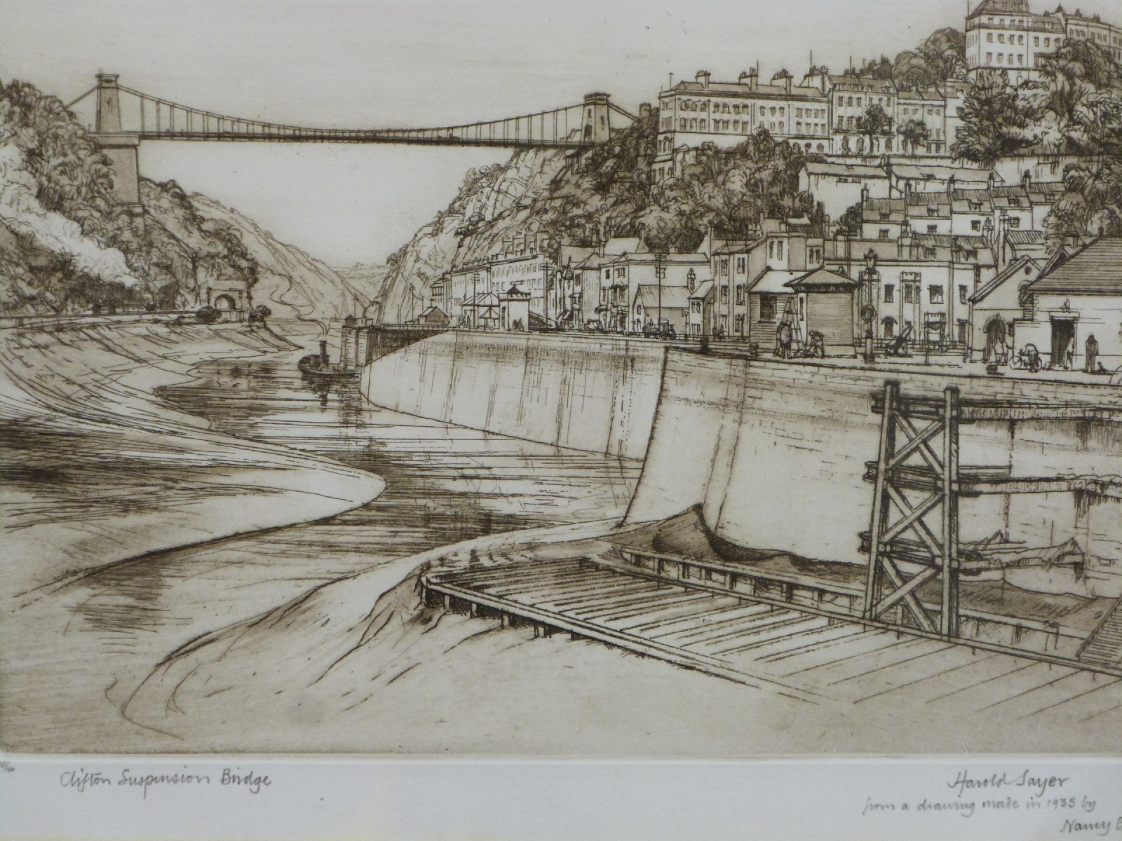 Harold Sayer signed limited edition (25/150) engraving 'Clifton Suspension Bridge' from a 1935