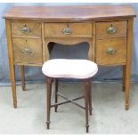 19thC mahogany bow front sideboard desk or dressing table with five drawers, W109 x D49 x H86cm