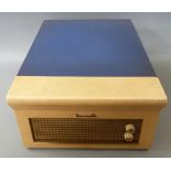 Dansette retro record player in blue and cream finish