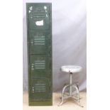 Set of four metal lockers, height 129cm and a metal desk chair