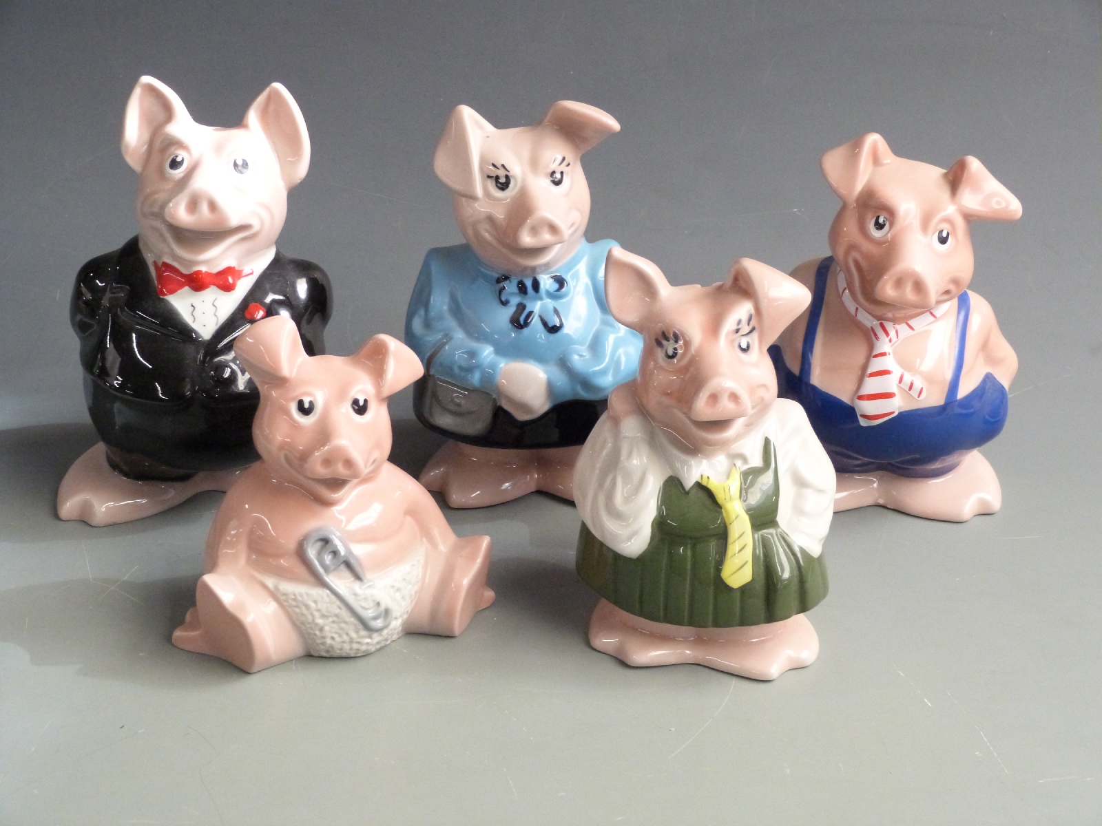 Five Wade Nat West pigs and three Beswick horses, tallest 18cm - Image 2 of 3