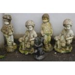 Five statues of children, height of largest 48cm