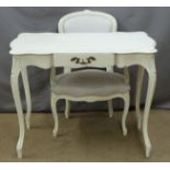 Painted French style desk or dressing table and armchair, desk W95 x D61 x H75cm