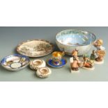 Ceramics including a lustre ware pedestal bowl, mark blurred but probably Carltonware, Satsuma ware,