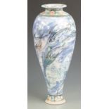 Large studio pottery vase decorated with fish, H 48cm
