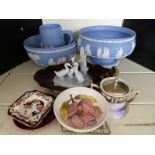 Wedgwood Jasperware pedestal bowls, Carltonware dish, Nao, Moorcroft pedestal dish in Magnolia