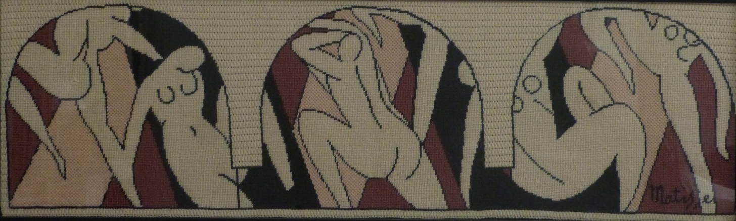 After Matisse woolwork tapestry of nudes, 28 x 91cm