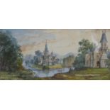 C. Manton 19th/20thC watercolour landscape of a chateau beside a river, signed lower right,19 x