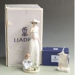Lladro figural group "Flower In Bloom" and a Lladro society plaque, boxed, H 37cm