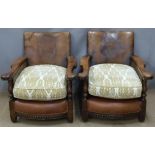 Pair of early 20th century leather and bergere armchairs