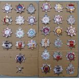 Thirty-two fire brigade cap badges to include Surrey, Dorset, West Yorkshire, Hereford and