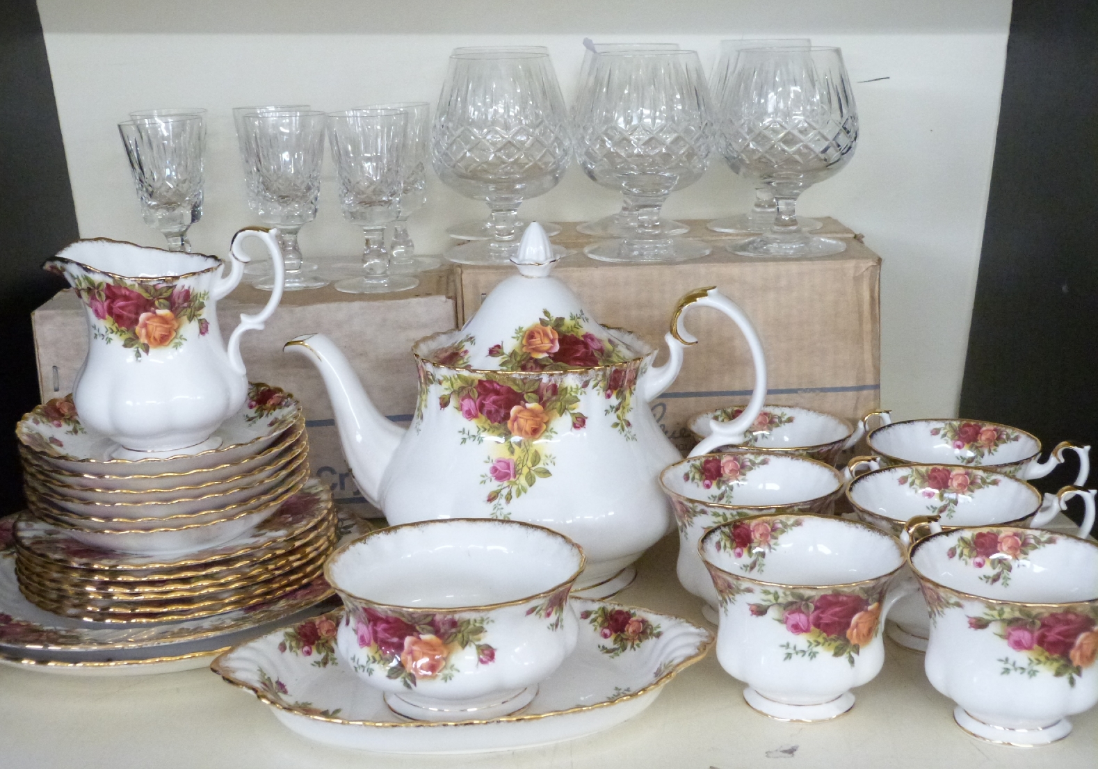 Royal Albert Old Country Roses tea set comprising approximately twenty three pieces, six Edinburgh