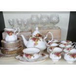 Royal Albert Old Country Roses tea set comprising approximately twenty three pieces, six Edinburgh
