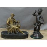 Bronze of a boy holding a basket of fruit, on green marble base, height 39cm together with a gilt