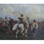 G. Stubbs 19th or early 20thC oil on canvas of cavalry soldiers asking directions of a gentleman