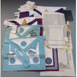 A quantity of Masonic regalia from St John's Lodge, Wigton including certificates, aprons, jewels