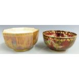 Two lustre ware pedestal bowls by Crown Devon Fieldings and Wedgwood, tallest 7cm