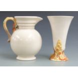 Clarice Cliff jug and vase relief moulded with flowers, tallest 23cm