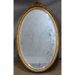 Bevelled edge gilt framed oval mirror, overall height 80cm