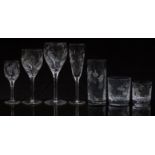 A suite of Stuart Crystal drinking glasses with cut and engraved decoration comprising thirteen