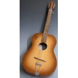 Eko acoustic guitar 1963, reg no 0029721, Italian made, fitted with six nylon strings, in
