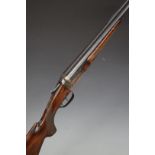 AYA Yeoman 12 bore side by side shotgun with chequered semi-pistol grip and beavers tail forend,