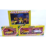 Three Britains Autoway model construction vehicle sets 9887, 9891 and 9820, all in original boxes.