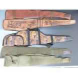 Five various gun slips comprising Jack Pyke camouflage rifle slip with outer pocket, an embossed