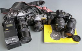 SLR cameras, lenses and accessories to include Canon EOS650 with 35-70mm Canon lens, Fujica ST701